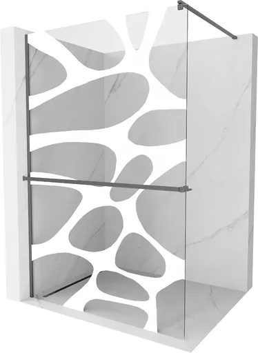 MEXEN/S Kioto+ Sprchová zástěna WALK-IN s poličkou a držákem ručníků 120 x 200, bílý vzor, grafit metal 800-120-121-95-97