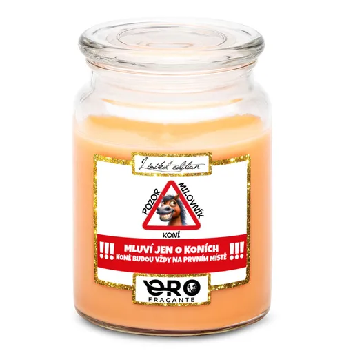 Svíčka Pozor milovník koní (Vůně svíčky: Tropické ovoce)