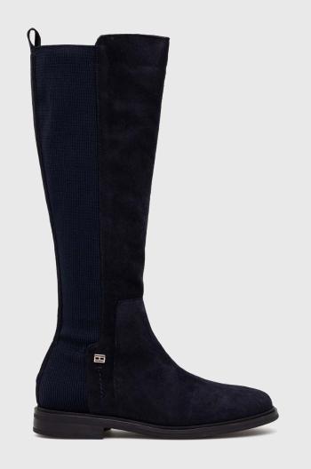 Kozačky Tommy Hilfiger TOMMY ESSENTIALS LONGBOOT dámské, tmavomodrá barva, na plochém podpatku, FW0FW07476