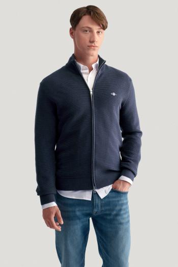 KARDIGAN GANT TEXTURED COTTON FULL ZIP CARDIGAN EVENING BLUE