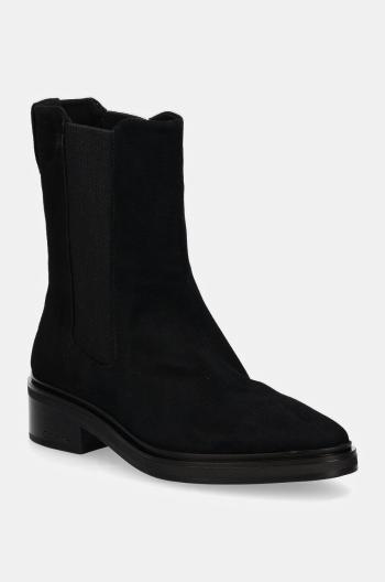 Semišové kotníkové boty Calvin Klein HEEL CHELSEA BOOT 30 SUE dámské, černá barva, na plochém podpatku, HW0HW02191