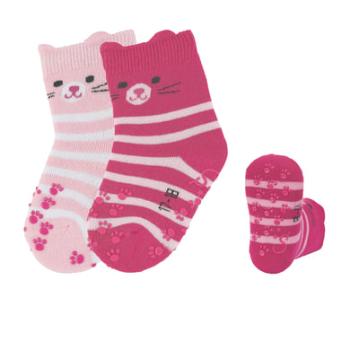 Sterntaler ABS batolecí ponožky Twin Pack Cat Face Pink