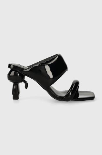 Kožené pantofle Karl Lagerfeld IKON HEEL dámské, černá barva, na podpatku, KL39005A