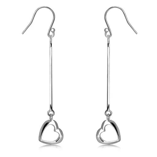 Visací náušnice ze stříbra 925 - řetízek s motivem hadí kůže, obrys srdce