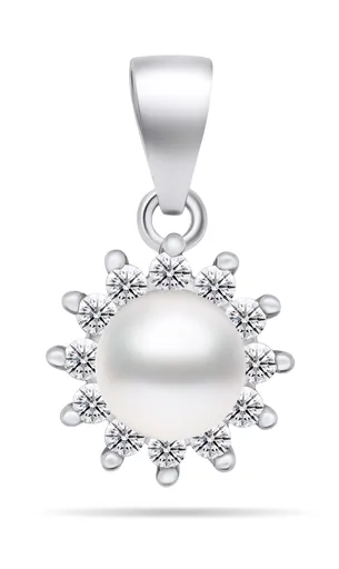 Brilio Silver Půvabný perlový přívěsek se zirkony PT88W