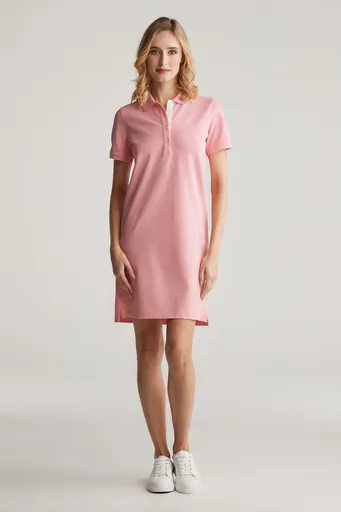 ŠATY GANT CONTRAST COLLAR PIQUE POLO DRESS GERANIUM PINK