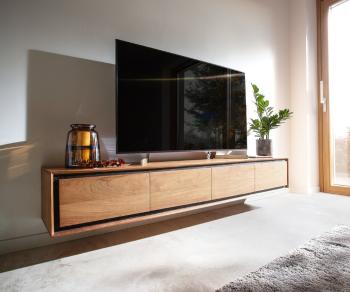 TV stolek Stonegrace 200 cm akácie přírodní 4 dvířka kamenná