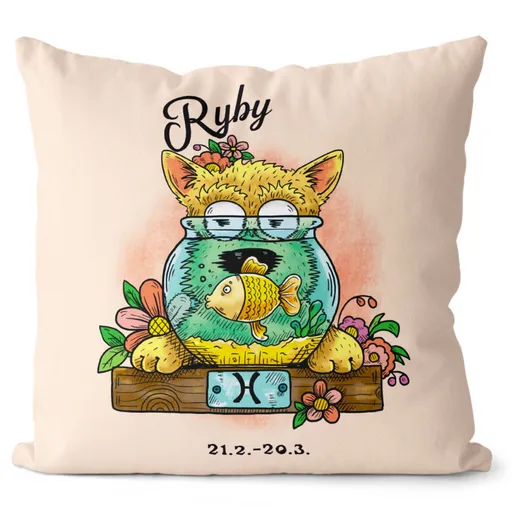 Polštář Psí znamení – ryby (Velikost: 55 x 55 cm)