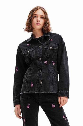 Džínová bunda Desigual 23WWED33 WOMAN DENIM TRUCKER JACKET dámská, černá barva, přechodná