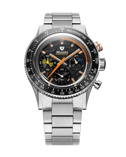 Nivada Grenchen Chronoking Mecaquartz Racing Carbon - Inter. Bezel - Bracelet Flat Link