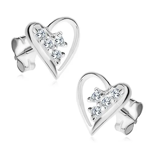 Stříbrné 925 náušnice, nepravidelný obrys srdce, čiré zirkony