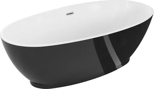 MEXEN/S Bilbao volně stojící vana 180 x 90, bílá/černá, sifon a přepad nikl kartáčovaná 51311809075-97