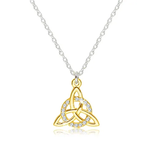Náhrdelník ze stříbra 925 - keltský symbol Triquetra ve zlaté barvě se zirkonovým kruhem