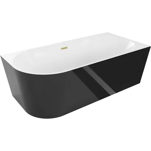 MEXEN/S Mia volně stojící rohová vana pravá 140 x 75, bílá/černá, sifon a přepad zlatá kartáčovaná 52691407575P-55