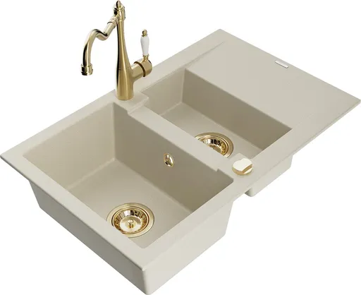 MEXEN/S Gaspar granitový dřez 1.5 s odkapávačem včetně baterie Carla, béžová 6507-69-670700-50