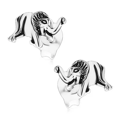 Patinované puzetové náušnice, stříbro 925, malý lesklý slon