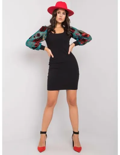 Dámské šaty s ozdobnými rukávy Elyssa RUE PARIS černé