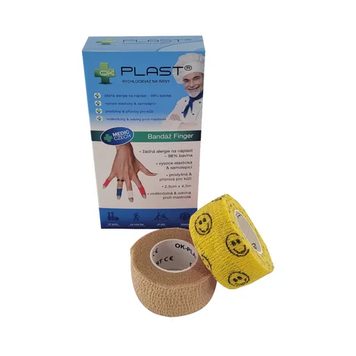 OK-plast Rychloobvaz Bandáž Finger 2,5 cm x 4,5 m 2 ks tělová a žlutá