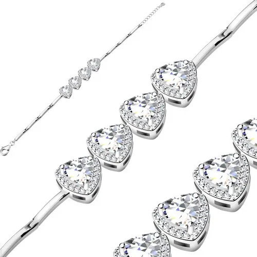 Stříbrný náramek 925, trojúhelníkové zirkony čiré barvy, třpytivý lem