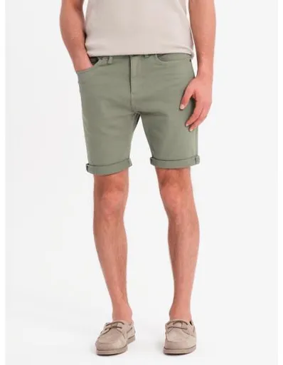 Pánské klasické džínové kraťasy s ohrnutými nohavicemi – světle olivové V5 OM-SRDS-0162