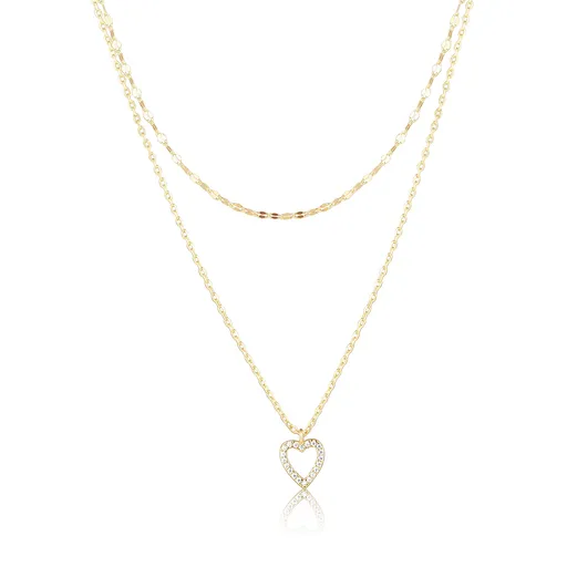 JVD Pozlacený dvojitý náhrdelník Srdce se zirkony SVLN0637X61GO45