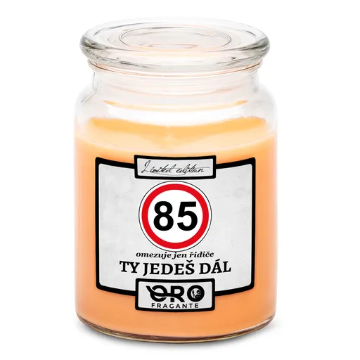 Svíčka Ty jedeš dál – výběr věku (věk: 85, Vůně svíčky: Tropické ovoce)