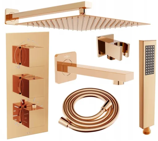 MEXEN/S Cube DR02 podomítkový vanový SET s vytokovou hubicí + slim sprcha 30, růžové zlato 77503DR0230-60