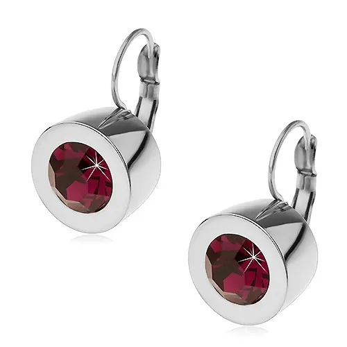 Ocelové náušnice ve tvaru polokoule s fialovým zirkonem