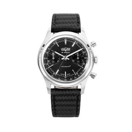 Vulcain Chronograph 70's - Black - Black Carbon Leather Strap