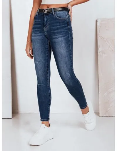 Dámské skinny džíny s vysokým pasem tmavě modré