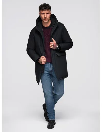 Klasická dlouhá pánská parka – černá V6 OM-JAPJ-0313