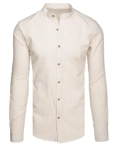 Pánská košile s stojáčkem a dlouhým rukávem, světle béžová