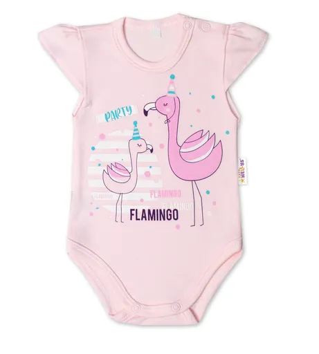Baby Nellys Bavlněné kojenecké body, kr. rukáv, Flamingo - sv. růžové