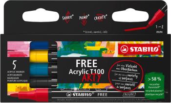 Marker STABILO FREE Acrylic T100 1 - 2 mm, Royal - 5 szín a csomagban