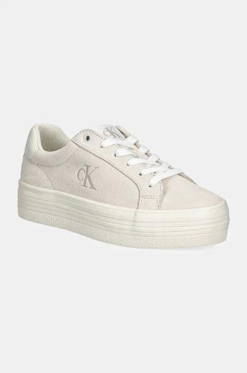 Semišové sneakers boty Calvin Klein Jeans VULC FLATFORM LACEUP LOW MG S béžová barva, YW0YW01576