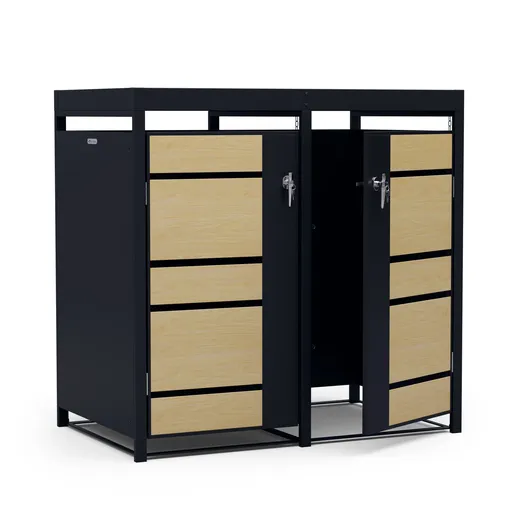 Blumfeldt BinSafe, box na odpadky, 2 odpadkové koše, 240 l, uzamykatelný, pozinkovaná ocel odolná vůči povětrnostním vlivům, střecha pro výsadbu