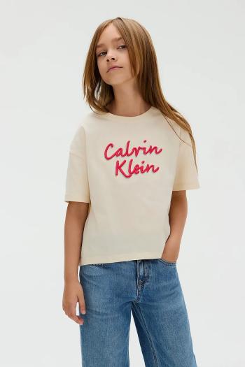Detské bavlnené tričko Calvin Klein Jeans béžová farba, IG0IG02973
