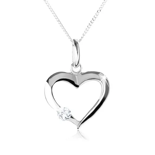 Stříbrný náhrdelník 925, obrys symetrického srdce s čirým zirkonem