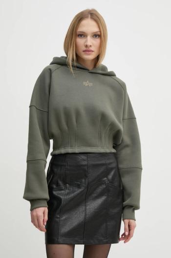 Mikina Alpha Industries dámská, zelená barva, s kapucí, s potiskem, 148041