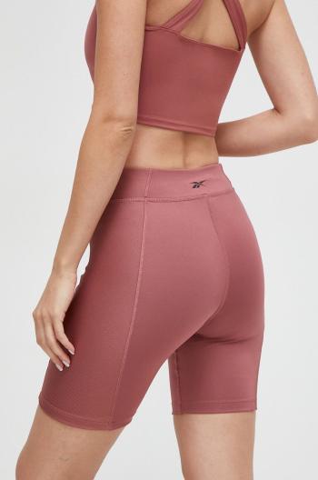 Šortky na jógu Reebok růžová barva, high waist