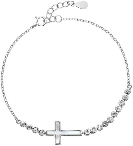 Evolution Group - Pavona Něžný stříbrný náramek se zirkony Křížek 13016.1