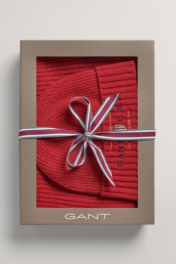 SET ČEPICE A ŠÁLA GANT D1. UNISEX. SCARF BEANIE GIFT BOX RUBY RED