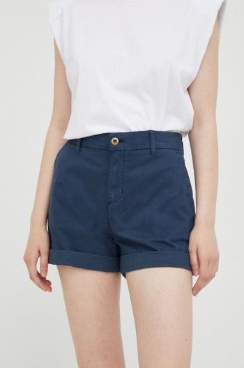 Kraťasy Mustang Chino Shorts dámské, tmavomodrá barva, hladké, high waist