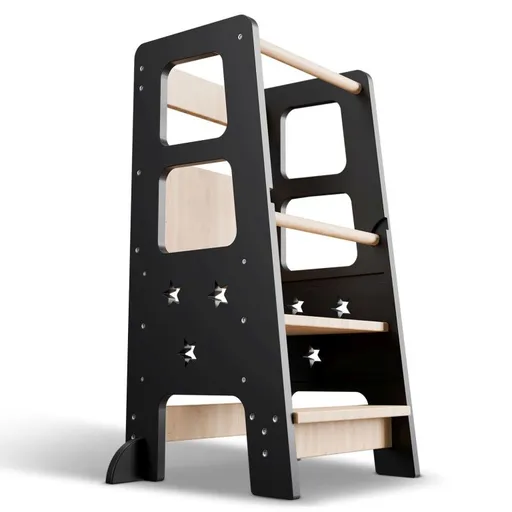 Rostoucí dětská učící věž, černá, výškově přizpůsobitelná