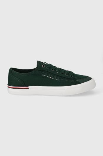 Tenisky Tommy Hilfiger CORPORATE VULC CANVAS pánské, zelená barva, FM0FM04954