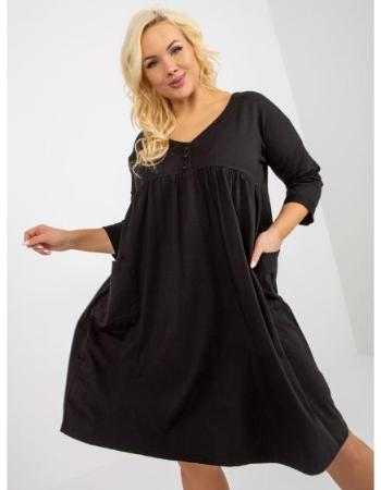 Dámské šaty teplákové plus size basic s kapsami černé 