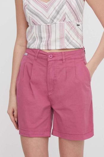 Kraťasy Pepe Jeans VANIA dámské, růžová barva, hladké, high waist, PL801094