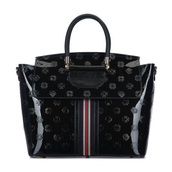 Čierna aktovka z lakovanej kože s klopou a reliéfom 34-4-236-1