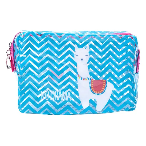 Modrá pruhovaná toaletní taška No drama Lama - 18*7*12cm Clayre & Eef