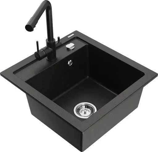 MEXEN/S Vito granitový dřez 1-miska včetně baterie Duero, černá/zlatá metalik 6503-75-671600-70